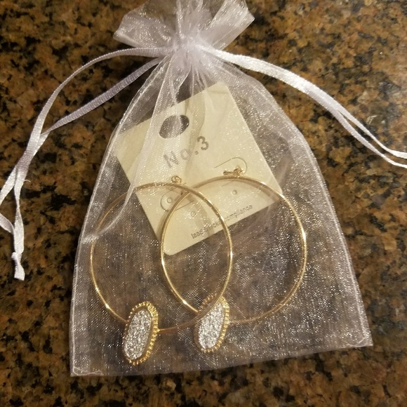 💕 LAST 1 💕 Silver Druzy Accented Circle Earrings - Picture 2 of 4